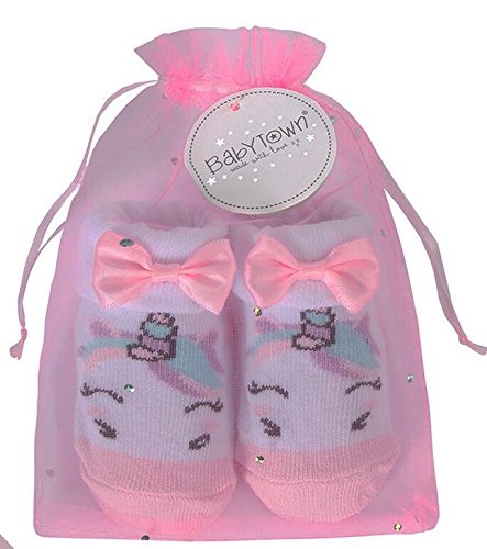 Unicorn Pair of Baby Socks for Baby Girl, Pink or Silver with Gift Bag - hanrattycraftsgifts.co.uk