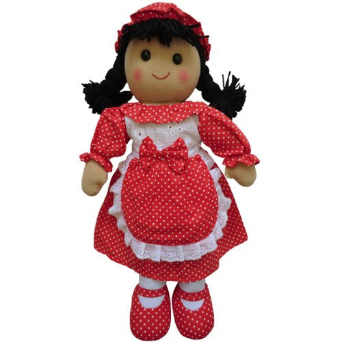 Rag Doll with Red Polka Dress - Handmade - Medium 19cms - Powell Craft - hanrattycraftsgifts.co.uk