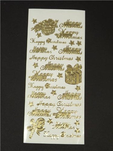 A Pack of 3 Gold Happy Christmas & Gifts peeloffs - PEEL OFF CRAFT STICKERS - hanrattycraftsgifts.co.uk