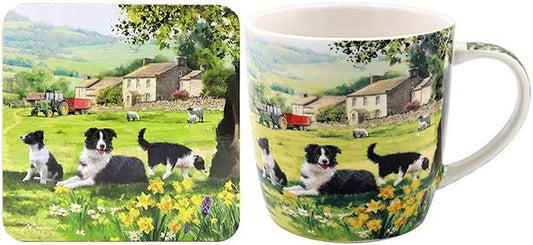 Collie & Sheep mug and coaster