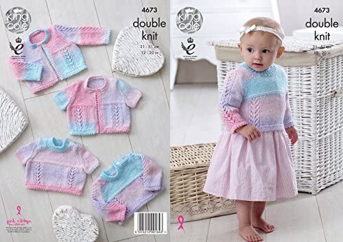 King Cole Baby DK Double Knitting Pattern Lace Long or Short Sleeved Sweaters & Cardigans (4673)