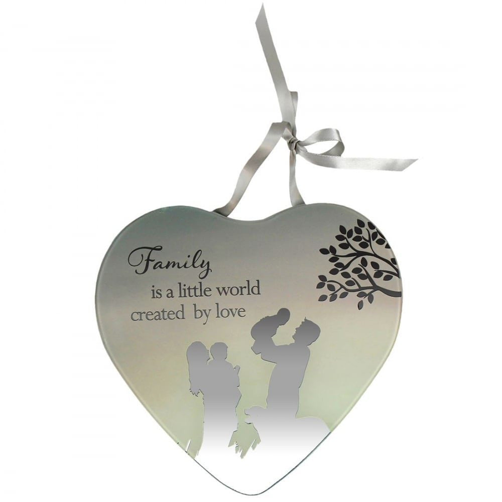 Family is a little world created by love Reflections from the Heart Mirrored Hanging Plaque - hanrattycraftsgifts.co.uk