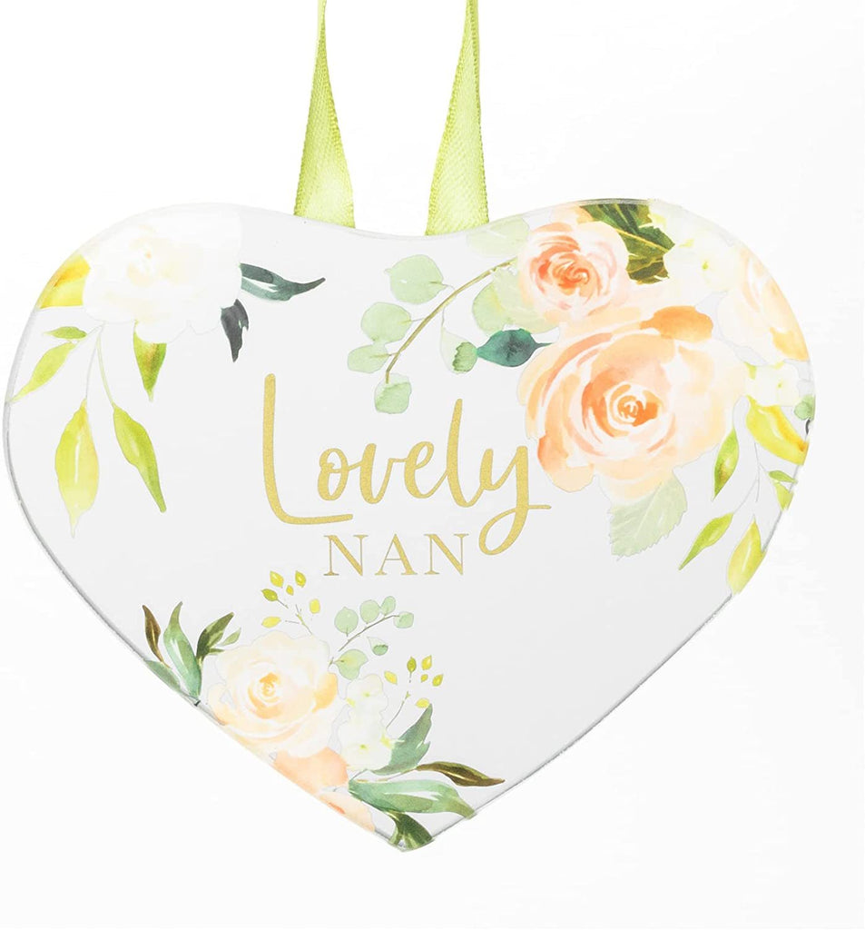 Floral Mirror Glass Hanging 'Heart' Plaque Gift - Lovely Nan