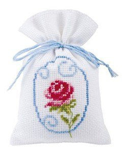 Single Pink Rose Potpourri Bag Cross Stitch Kit - hanrattycraftsgifts.co.uk