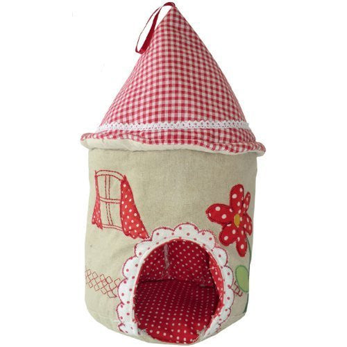 Pretty Mouse House - Embroidered & Patchwork With Red Gingham Roof - Powell Craft - 38x20cm - hanrattycraftsgifts.co.uk