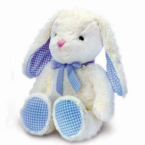 Baby Boys Gorgeous Cream Bunny Rabbit With Blue Gingham Detailing - Size 25cm - hanrattycraftsgifts.co.uk