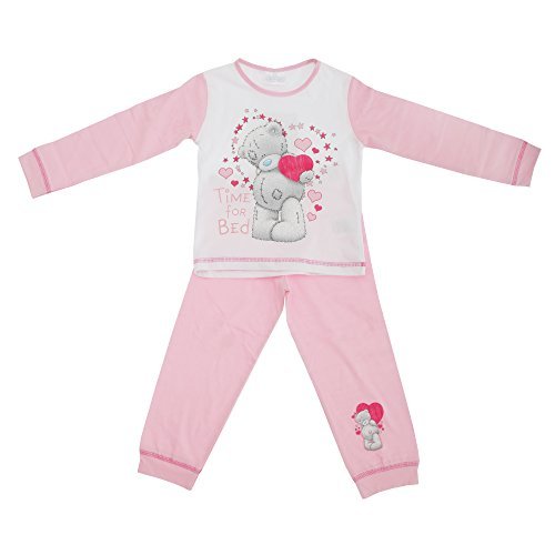 Childrens Girls Me To You Time For Bed Long Sleeve Top & Bottoms Pyjama Set (3-4 Years) (White/Pink) - hanrattycraftsgifts.co.uk