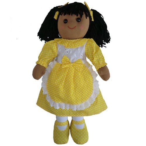Rag Doll - Yellow Polka Dot Dress - Handmade - Medium 19cms - Powell Craft - hanrattycraftsgifts.co.uk