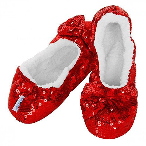 Ladies Christmas Red Sequin Bling-It-On Snoozies Slippers ~ Sherpa Fleece & Non-Slip Sole ~ Ballerina Style ~ Various Sizes 3-7 ~ S / M / L (LADIES SMALL UK 3-4) - hanrattycraftsgifts.co.uk