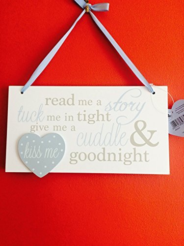 Blue Read me a story tuck me in tight give me a cuddle and kiss me goodnight wooden hanging plaque - hanrattycraftsgifts.co.uk