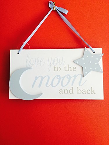 Blue I love you to the moon and back wooden hanging plaque - hanrattycraftsgifts.co.uk