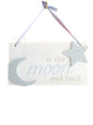 Blue I love you to the moon and back wooden hanging plaque - hanrattycraftsgifts.co.uk