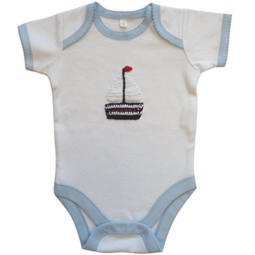 Powell Craft 100% Cotton Embroidered Boat Babygrow 6-12m - hanrattycraftsgifts.co.uk