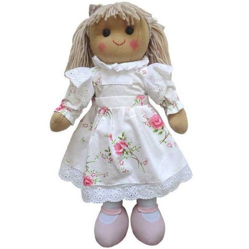 Powell Craft Large Rag Doll with white flowery Dress - 40cm - hanrattycraftsgifts.co.uk