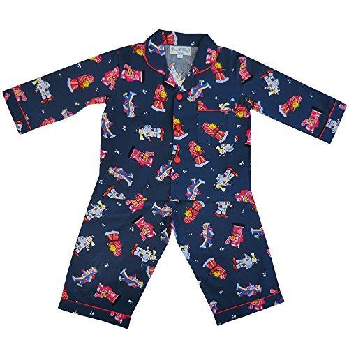Powell Craft Big Boys Cotton Robot Pyjamas. navy (2-3 years) - hanrattycraftsgifts.co.uk