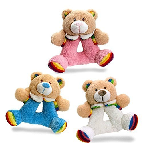 Keel Toys Rainbow Teddy Rattle 15cm - Pink - hanrattycraftsgifts.co.uk