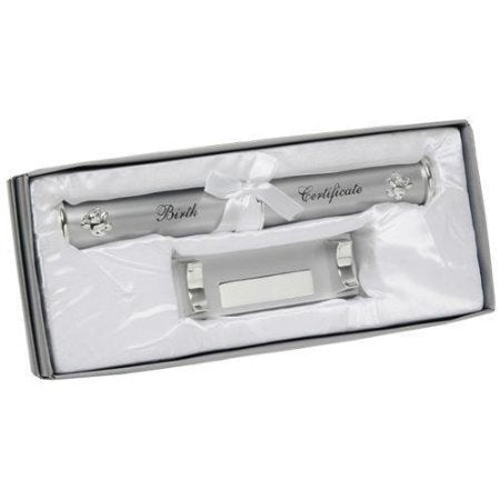 Silver plated Birth Certificate Holder and Stand - hanrattycraftsgifts.co.uk