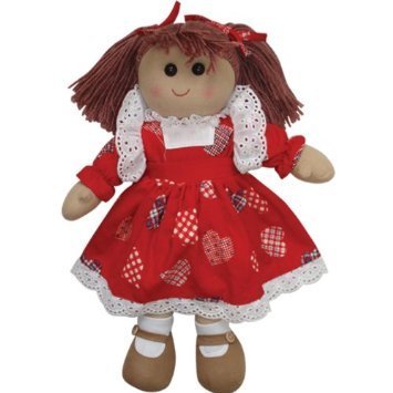 Rag Doll with Red Heart Dress - Handmade - Medium 40cms - Powell Craft - hanrattycraftsgifts.co.uk