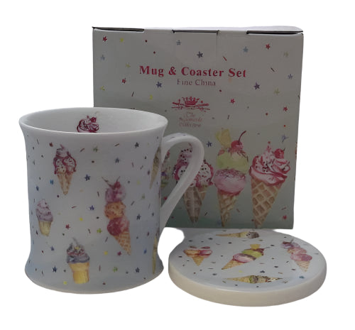 Ice Cream Mug & Coaster Bone China Gift Boxed - hanrattycraftsgifts.co.uk