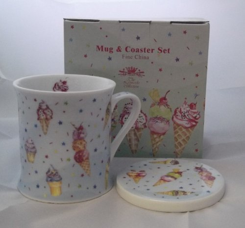 Ice Cream Mug & Coaster Bone China Gift Boxed - hanrattycraftsgifts.co.uk