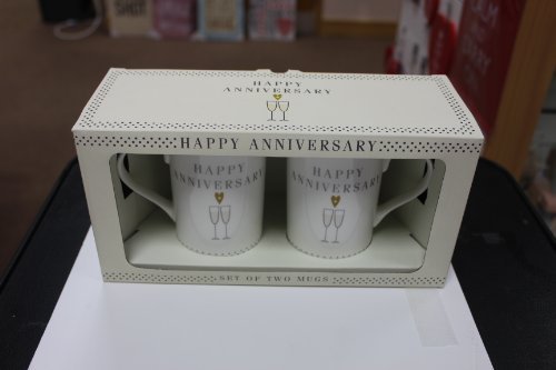 Happy Wedding Anniversary ~ Set of 2 Ceramic Mugs ~ HAPPY ANNIVERSARY - hanrattycraftsgifts.co.uk