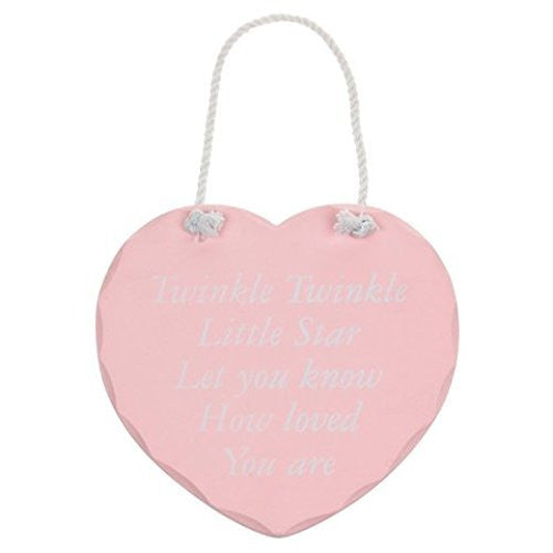 Heart Sign Plaque Nursery DecorationTwinkle Twinkle Little Star .. Pink - hanrattycraftsgifts.co.uk
