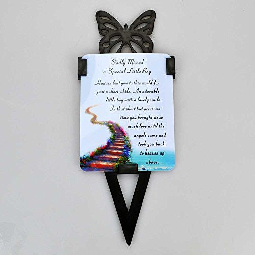 Little Boy Memorial Remembrance Verse With Grave Butterfly Ground Stake - hanrattycraftsgifts.co.uk
