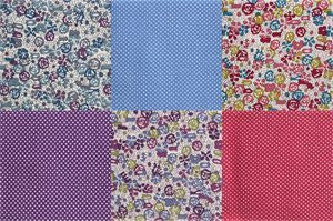 Sew Easy Staples : Dotty Floral Pink / Blue / Purple - 6 Fat Quarters - hanrattycraftsgifts.co.uk