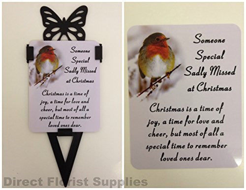 Someone Special Christmas Robin Memorial Card, Graveside Tribute Garden Spike with Butterfly - hanrattycraftsgifts.co.uk