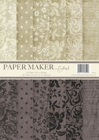 Craftstyle Papier A4 Bloc de 48 feuilles Crème/noir - hanrattycraftsgifts.co.uk