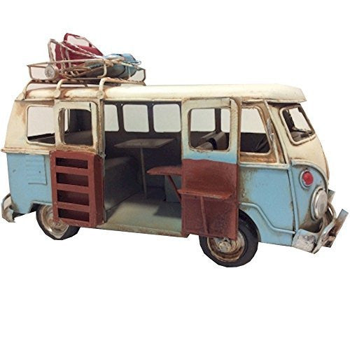 Blue VW Campervan Metal Model with Open Door - hanrattycraftsgifts.co.uk