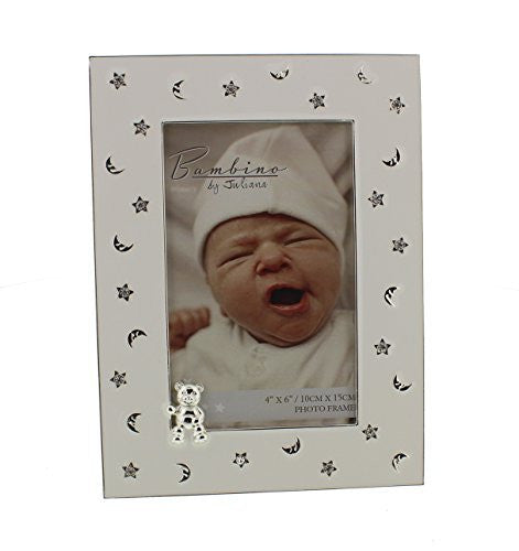 Bambino Silver Plated Frame Stars & Moon Teddy 4x6 Inch Picture - hanrattycraftsgifts.co.uk