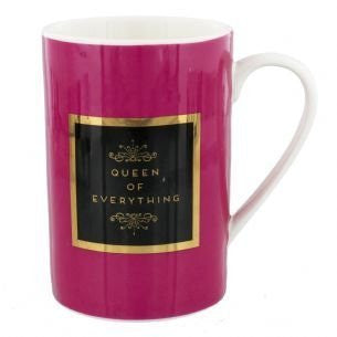 Bright Pink and Gold Inspirational Mug in Gift Box - 'Queen Of Everything' - hanrattycraftsgifts.co.uk