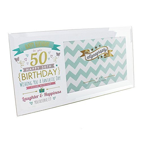 Happy 50th Birthday Glass Photo Frame - Holds one 6" x 4" photo - hanrattycraftsgifts.co.uk