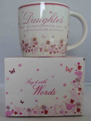 "Daughter" Pink Floral Sentimental Ceramic Mug - Comes with Presentation Box - hanrattycraftsgifts.co.uk