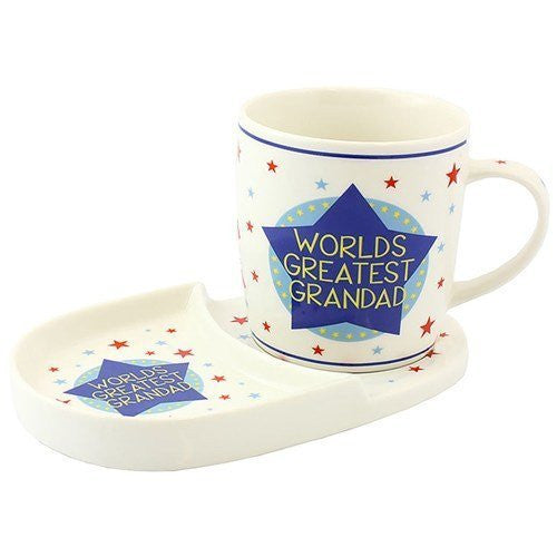 World's Greatest Grandad Fine China Snack Set - Mug and Biscuit Nibbles Tray - hanrattycraftsgifts.co.uk