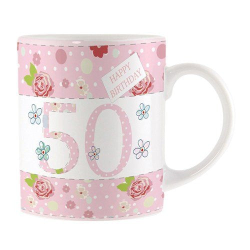 Floral rose "Happy Birthday 50 50ème anniversaire porcelaine fine avec boîte de présentation - hanrattycraftsgifts.co.uk