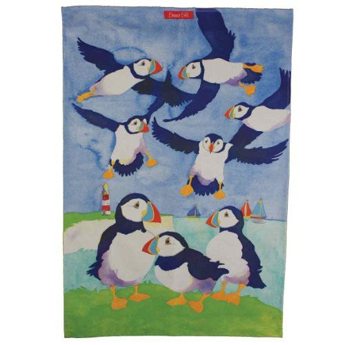 Emma Ball By The Seaside Puffin design tea towel - hanrattycraftsgifts.co.uk
