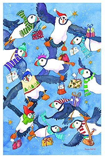 christmas puffin tea towel - hanrattycraftsgifts.co.uk