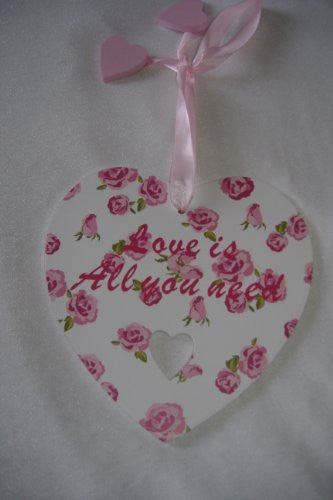 Rose bud heart with Love is all you need saying - hanrattycraftsgifts.co.uk
