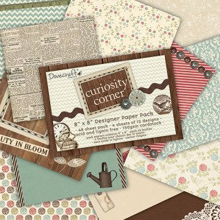 Curiosity Corner Designer 8x8" Paper Pad 48 Sheet Pack Vintage Card Decoupage - hanrattycraftsgifts.co.uk