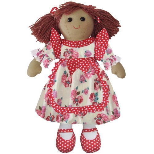 Rag Doll With Red Floral Dress - Handmade - Large 40cms - Powell Craft - hanrattycraftsgifts.co.uk