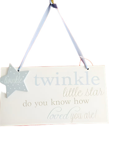 Blue Twinkle little star do you know how loved you are wooden hanging plaque - hanrattycraftsgifts.co.uk