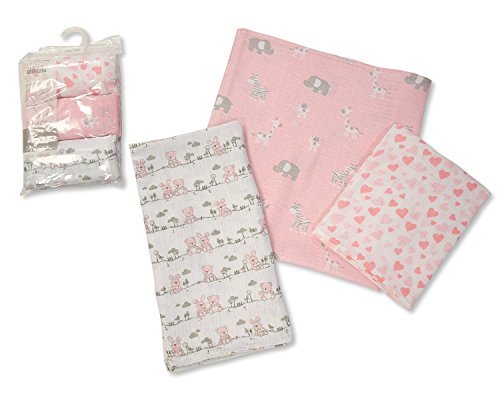 Printed Soft Baby Muslin Squares Pack of 3 (Pink) - hanrattycraftsgifts.co.uk