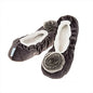 Luxury Deep Grey Velvet  Pom-Pom Snoozies Ballet Slippers - Ladies  SMALL UK 3-4 - hanrattycraftsgifts.co.uk