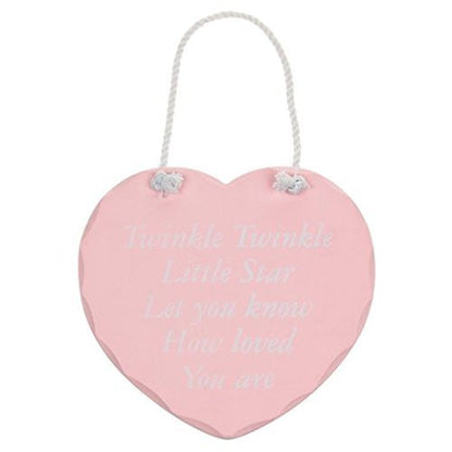 Heart Sign Plaque Nursery DecorationTwinkle Twinkle Little Star .. Pink - hanrattycraftsgifts.co.uk