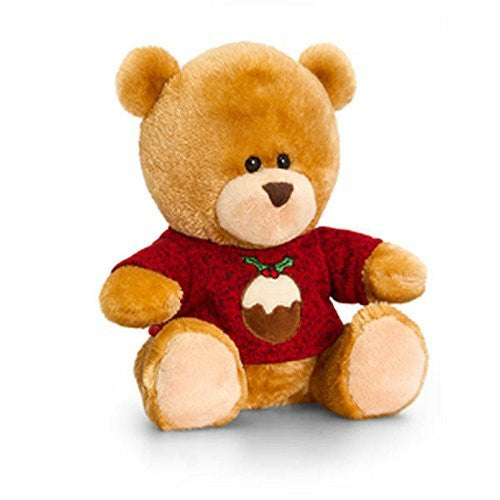Keel Toys Christmas Pudding Pipp The Bear Plush Toy (20cm) (Brown) - hanrattycraftsgifts.co.uk