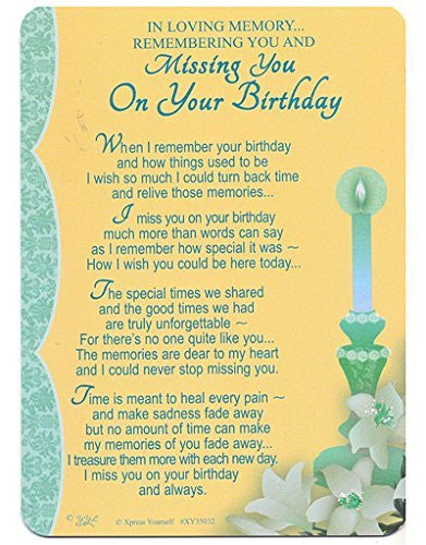 Xpress Yourself - Biglietto commemorativo per ricordare il compleanno, scritta in inglese "In Loving Memory" e "Missing You On Your Birthday" - hanrattycraftsgifts.co.uk