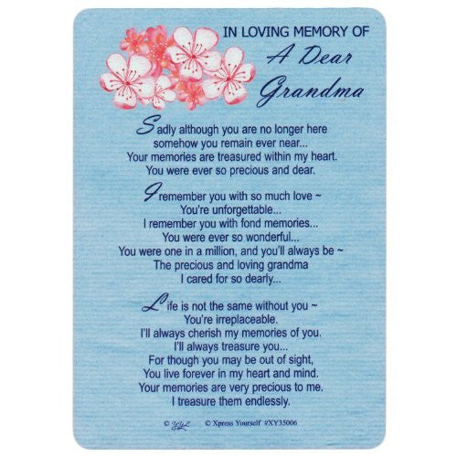 Xpress Yourself Loving Memory Graveside Memorial Card & Holder 5.75 X 4" Relations Friends Etc - A Dear Grandma 35006 - hanrattycraftsgifts.co.uk