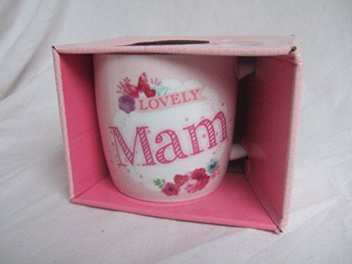 "Lovely MAM" Pink Floral Butterfly Sentimental Mug with Presentation Box - hanrattycraftsgifts.co.uk